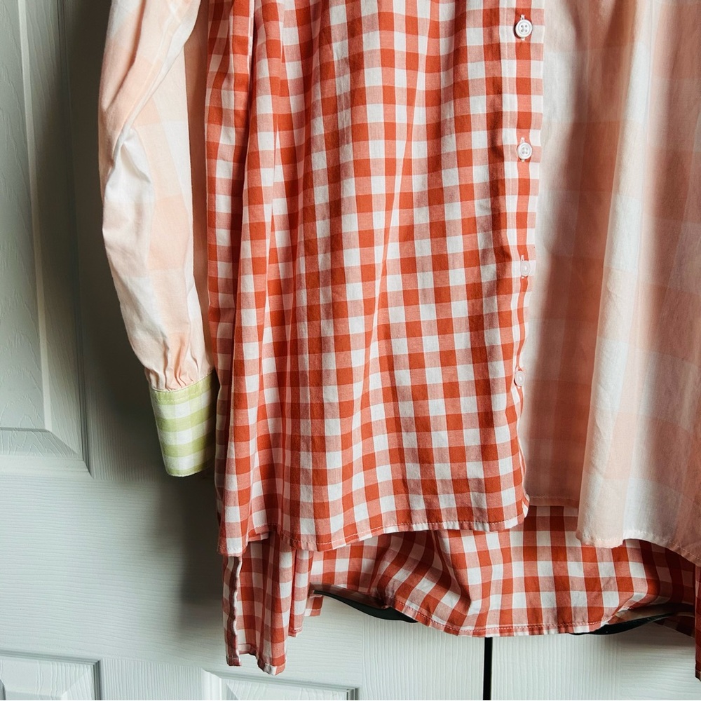 Cato high low gingham patchwork maximalist long sleeve button down shirt - Picture 7 of 8